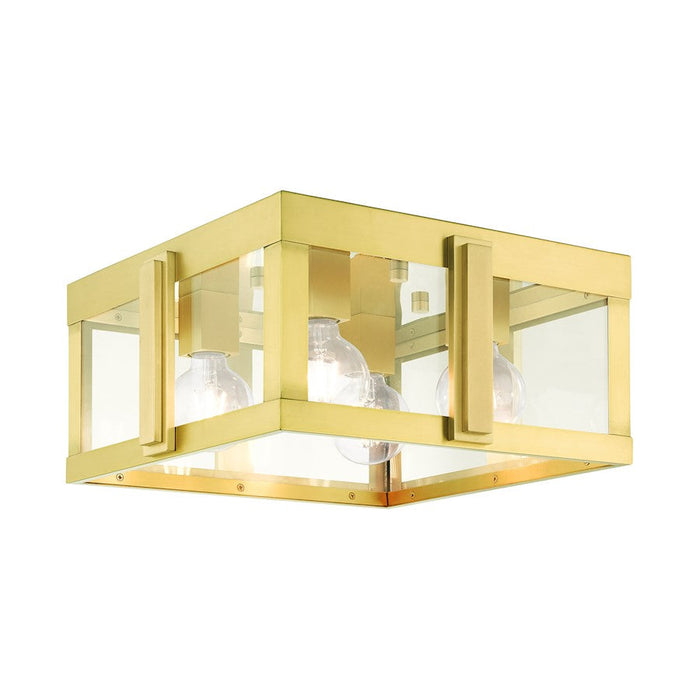 Livex Lexington 4 Light Outdoor Flush Mount, Natural Brass - 27723-08