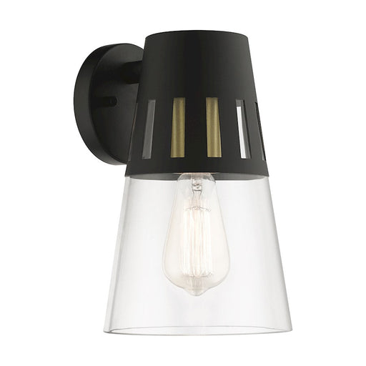 Livex Covington 1 Lt Outdoor Med Wall Lantern, Black/Gold/Clear - 27972-04