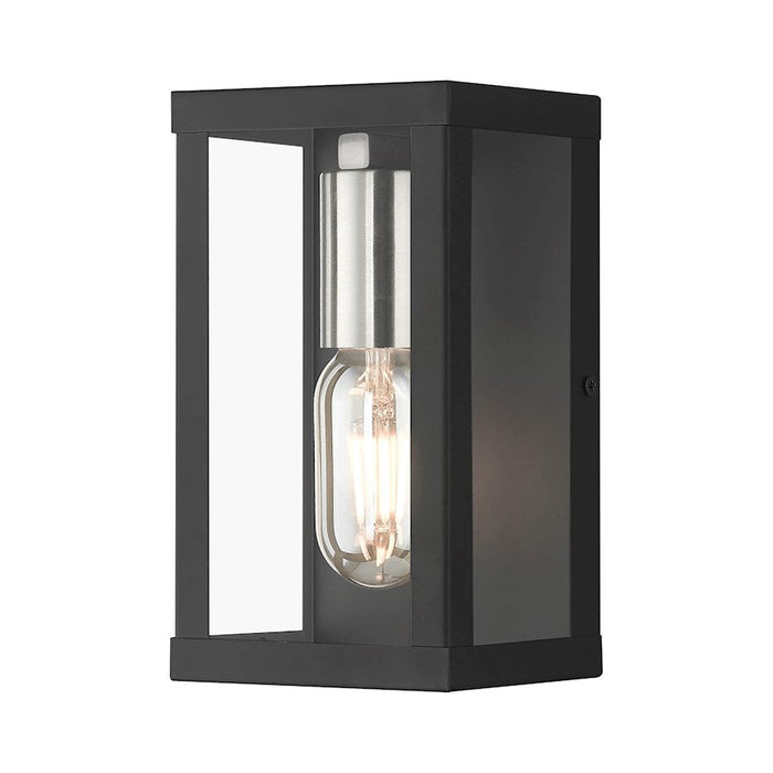 Livex Gaffney 1 Light Outdoor Small Wall Lantern, Black/Nickel/Clear - 28031-04