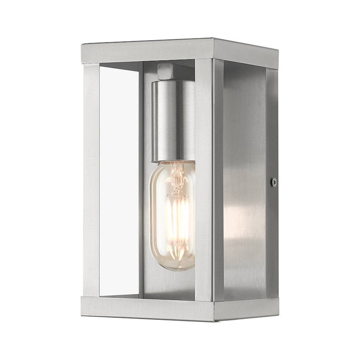 Livex Gaffney 1 Lt Outdoor Small Wall Lantern, Nickel/Clear - 28031-91