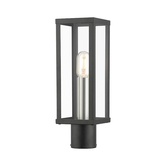 Livex Gaffney 1 Light Outdoor Post Top Lantern, Black/Nickel/Clear - 28034-04