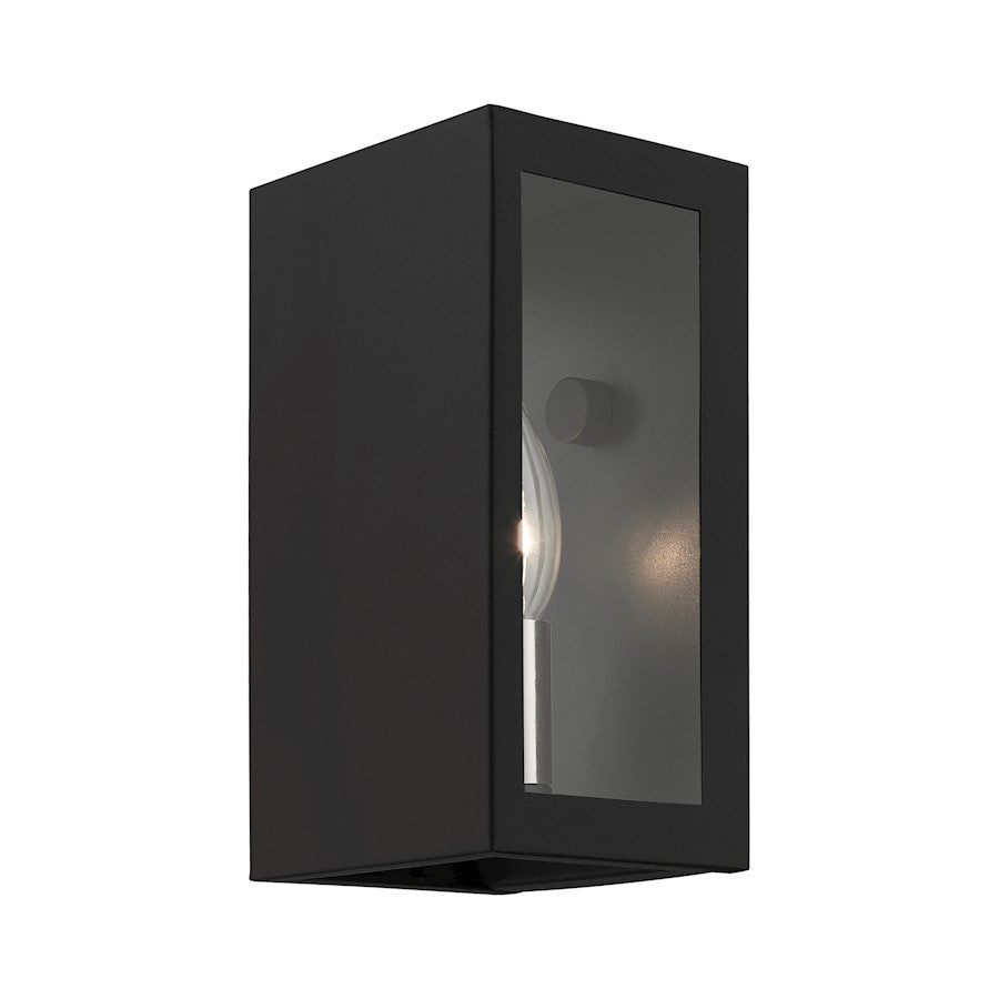 Livex Winfield 1 Light Outdoor ADA Small Sconce, Black/Nickel/Clear - 29121-14