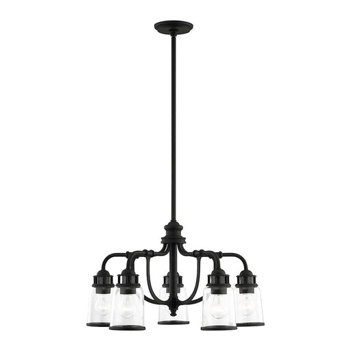 Livex Lawrenceville 5 Light Chandelier, Black/Hand Blown Clear Seeded - 40025-04