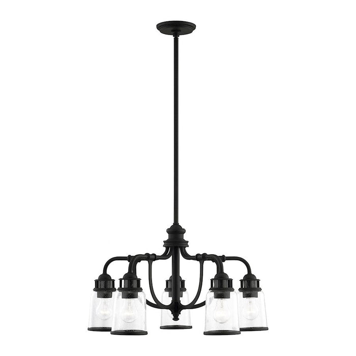 Livex Lawrenceville 5 Light Chandelier, Black/Hand Blown Clear Seeded - 40025-04