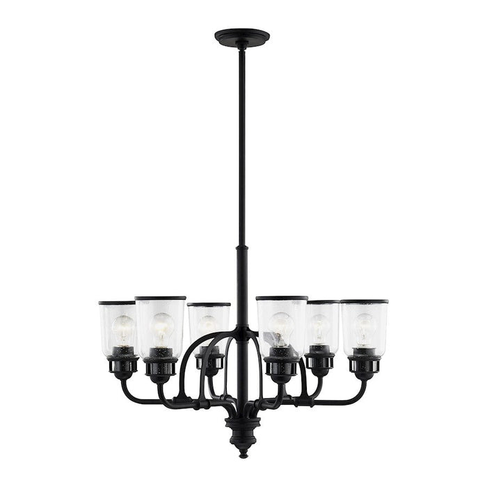 Livex Lawrenceville 6 Light Chandelier, Black/Hand Blown Clear Seeded - 40026-04