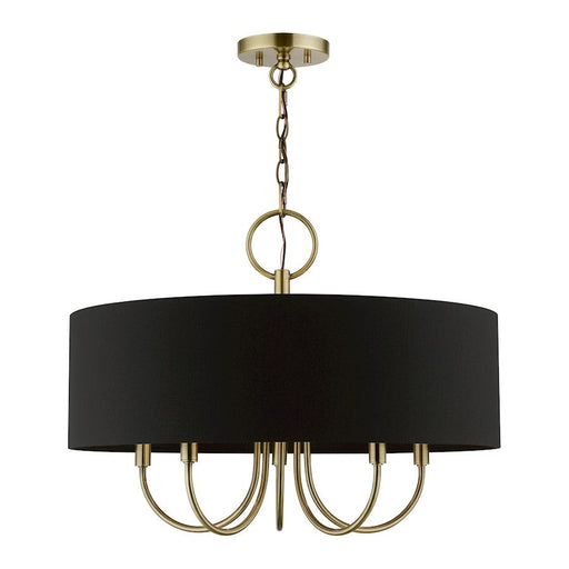 Livex Huntington 5 Light Pendant Chandelier, Brass/Black - 40115-01