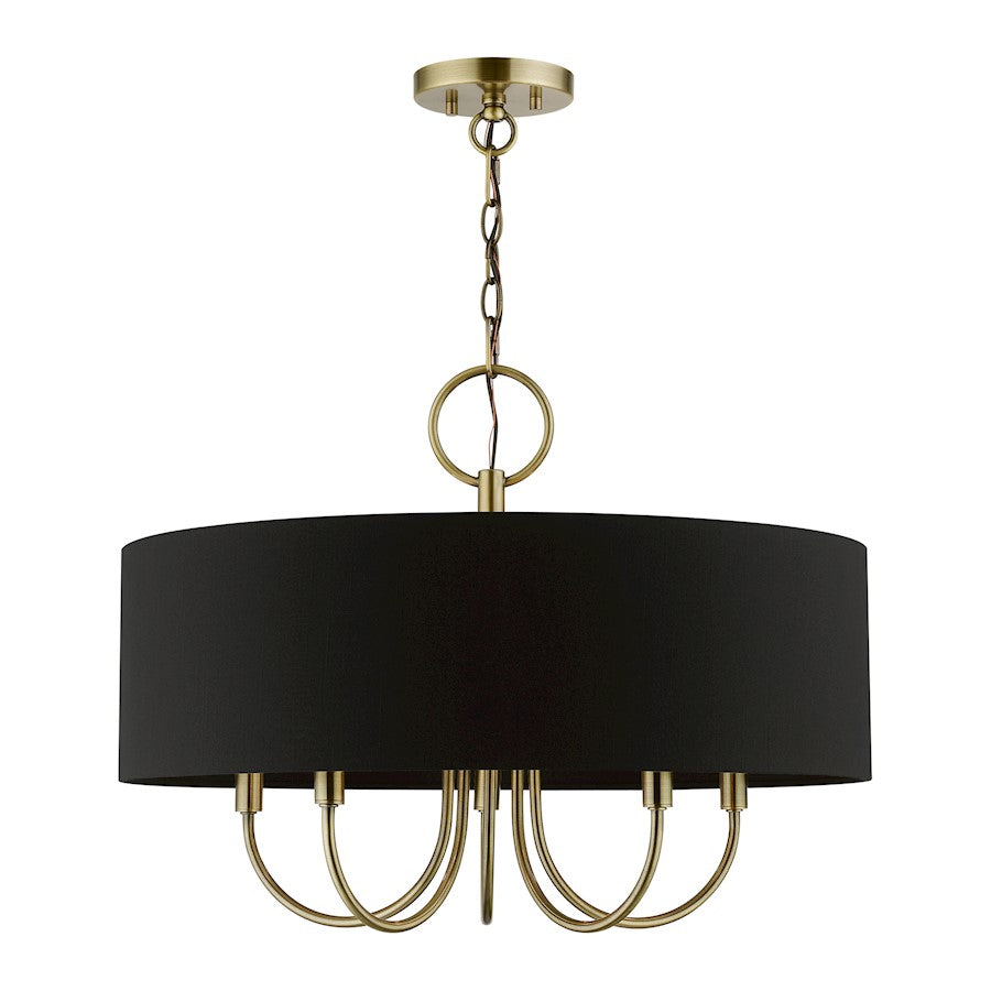 Livex Huntington 5 Light Pendant Chandelier, Brass/Black - 40115-01