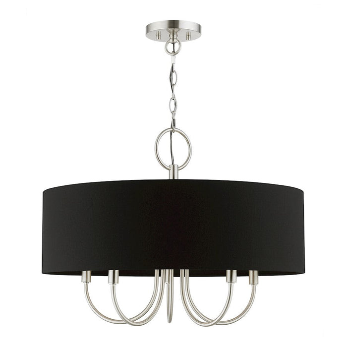 Livex Huntington 5 Light Pendant Chandelier, Nickel/Black - 40115-91