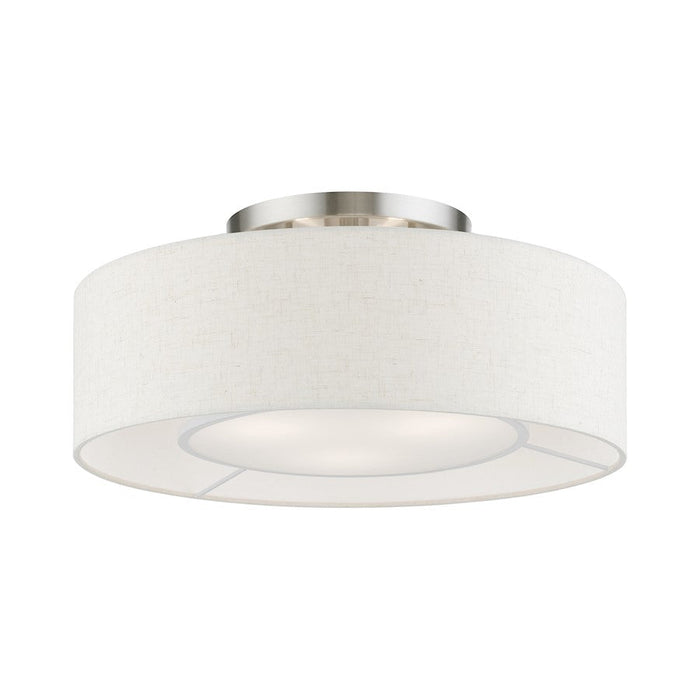 Livex Ellsworth 3 Light Semi-Flush, English BZ/Oatmeal/White Fabric - 40143-91