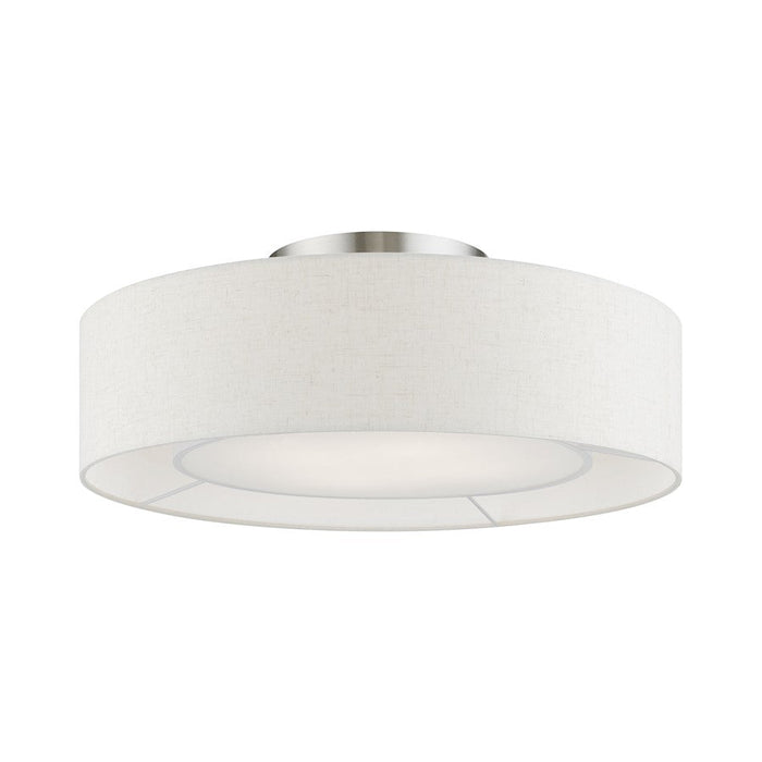 Livex Ellsworth 4 Light Semi-Flush, English BZ/Oatmeal/White Fabric - 40144-91