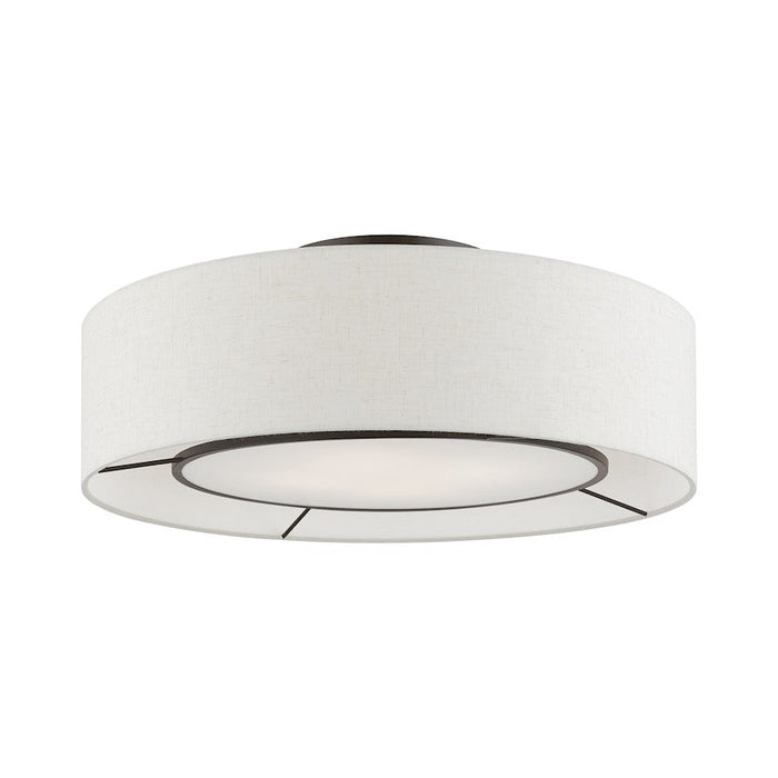 Livex Ellsworth 4 Light Semi-Flush, Nickel/White/Oatmeal/White Fabric - 40144-92