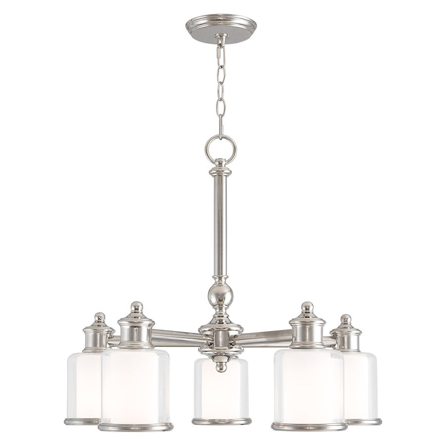 Livex Middlebush 5 Light Dinette Chandelier, P Nickel/Clear/Opal - 40204-35