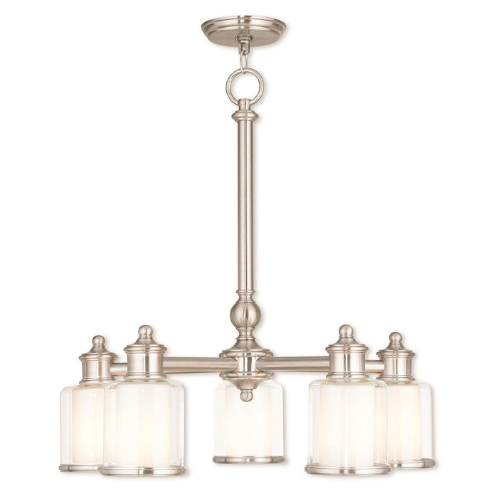 Livex Middlebush 5 Light Dinette Chandelier, B Nickel/Clear/Opal - 40204-91