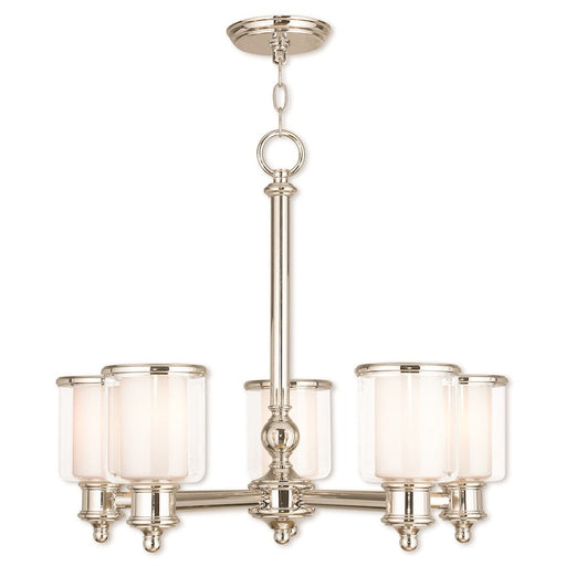 Livex Middlebush 5-LT Chandelier, P Nickel/Clear Outside/Opal Inside - 40205-35