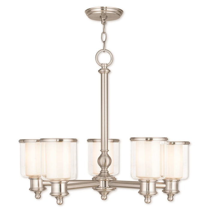 Livex Middlebush 5-LT Chandelier, B Nickel/Clear Outside/Opal Inside - 40205-91