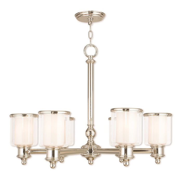 Livex Middlebush 6-LT Chandelier, P Nickel/Clear Outside/Opal Inside - 40206-35