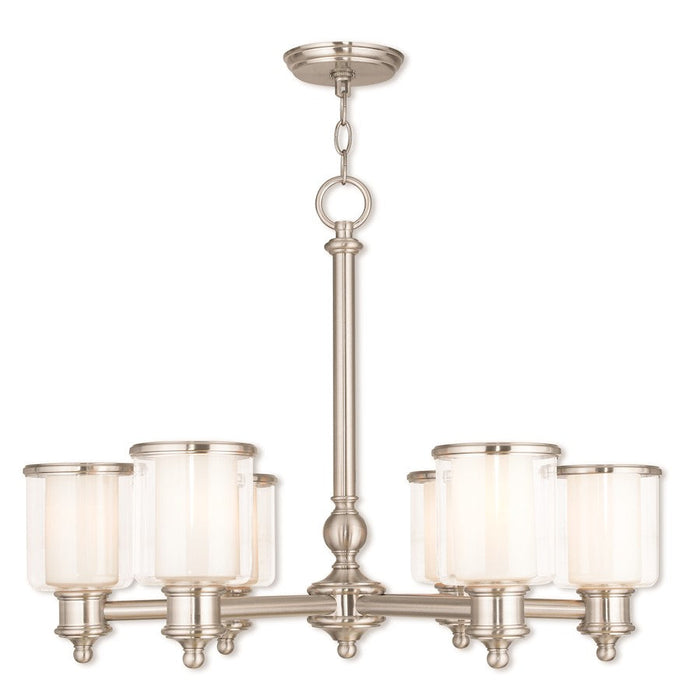 Livex Middlebush 6-LT Chandelier, B Nickel/Clear Outside/Opal Inside - 40206-91