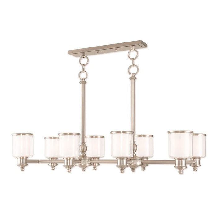 Livex Middlebush 8 Light Linear Chandelier, B Nickel/Clear/Opal - 40208-91