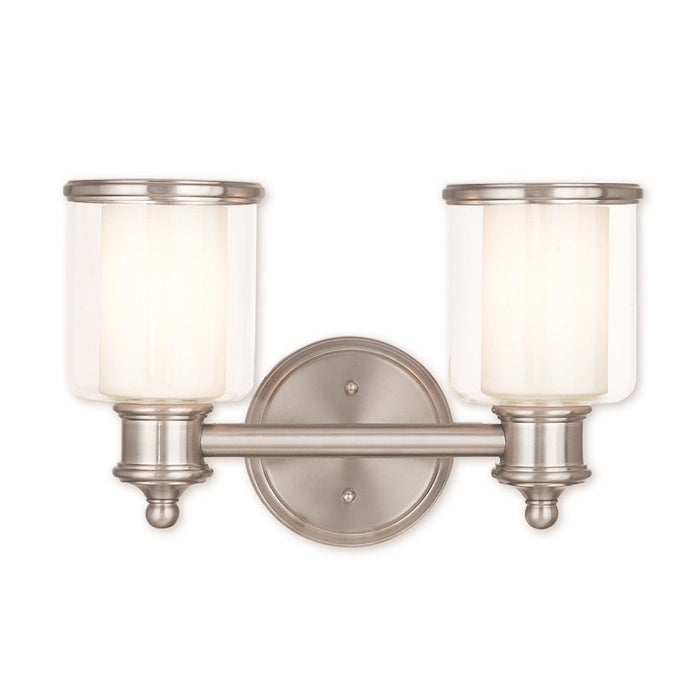 Livex Middlebush 2 Light Bath Vanity, B Nickel/Clear/Opal - 40212-91