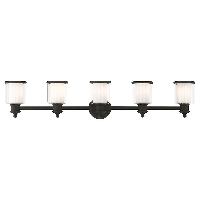 Livex Middlebush 5 Light Vanity Sconce, Black/Clear Outer/Opal Inner - 40215-04