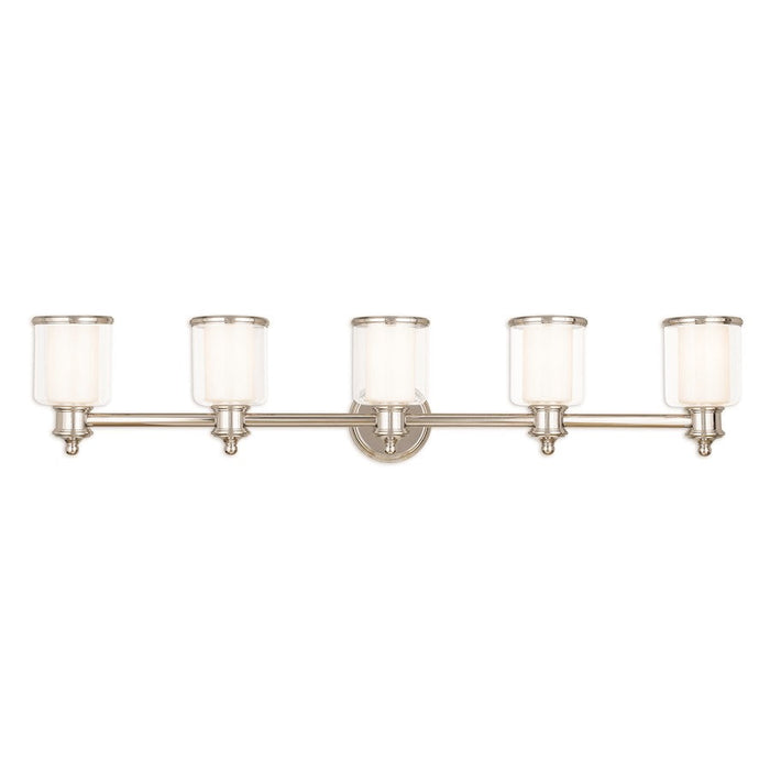 Livex Middlebush 5 Light Bath Vanity, P Nickel/Clear/Opal - 40215-35