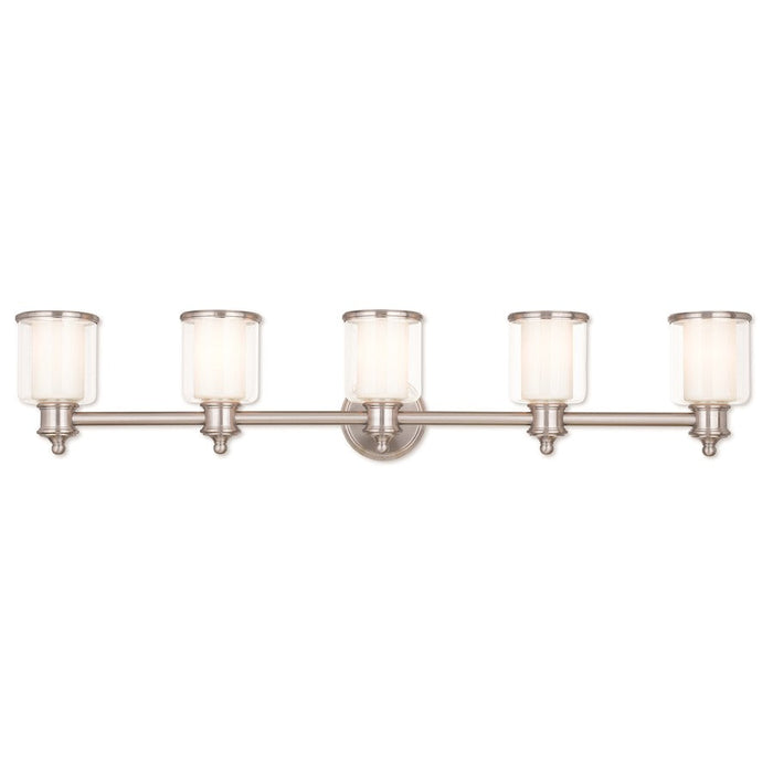 Livex Middlebush 5 Light Bath Vanity, B Nickel/Clear/Opal - 40215-91