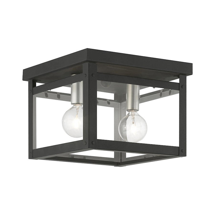 Livex Milford Square Flush Mount, Black/Nickel/Candles/Clear