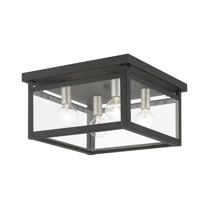 Livex Milford 4 Light Square Flush Mount, Black/Nickel/Candles/Clear - 4032-04