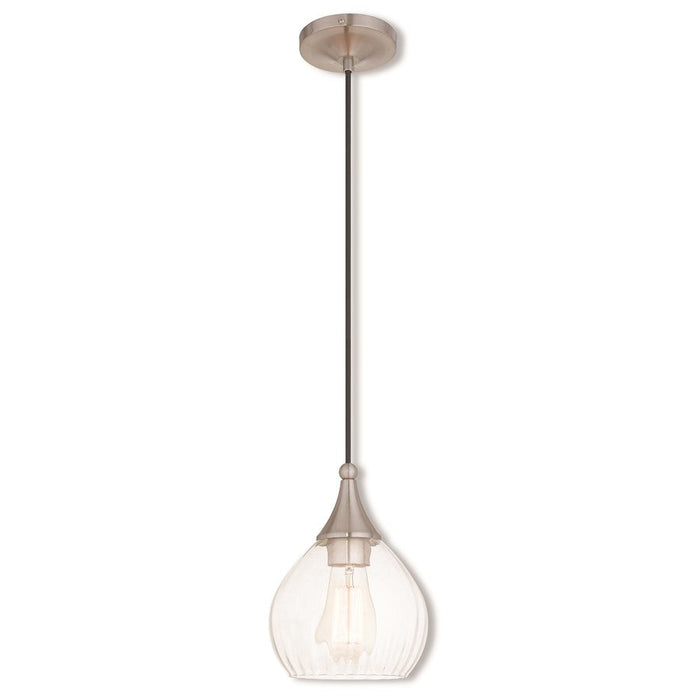 Livex Art Glass 11" 1 Light Mini Pendant, Brushed Nickel/Clear Glass - 40601-91