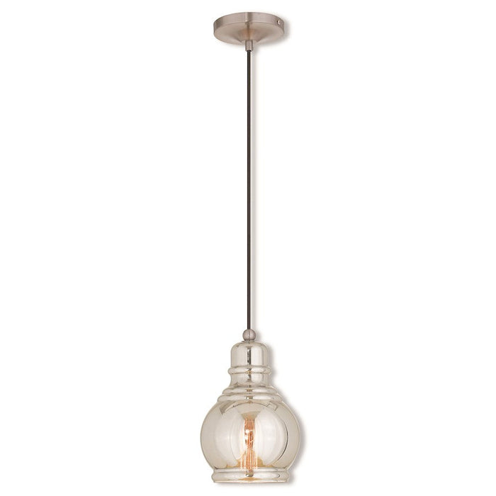 Livex Art Glass 11.5" 1 Light Mini Pendant, Nickel/Smoke - 40604-91