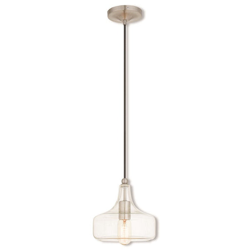 Livex Art Glass 8" 1 Light Mini Pendant, Brushed Nickel/Clear Glass - 40605-91