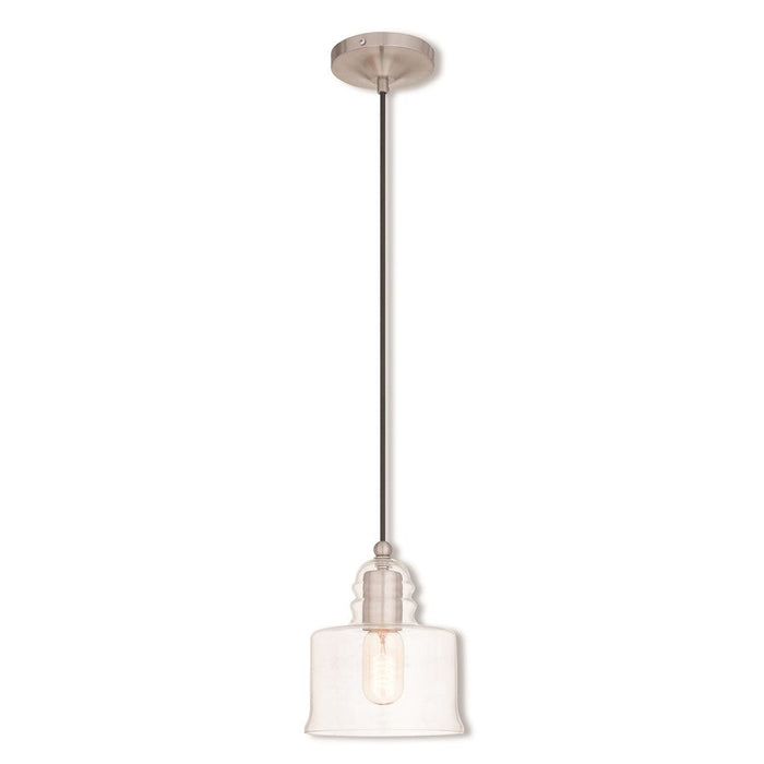 Livex Art Glass 6.75" 1 Light Mini Pendant, Brushed Nickel/Clear - 40606-91