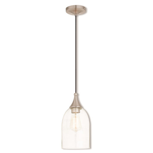 Livex Art Glass 13.5" 1 Light Mini Pendant, Brushed Nickel/Clear - 40608-91