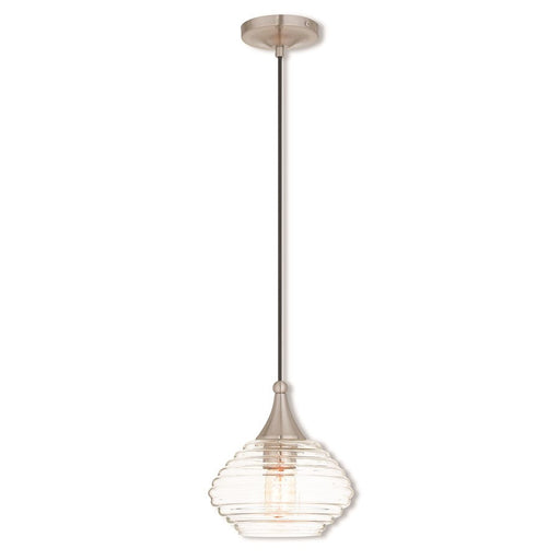 Livex Art Glass 10" 1 Light Mini Pendant, Brushed Nickel/Clear Glass - 40610-91