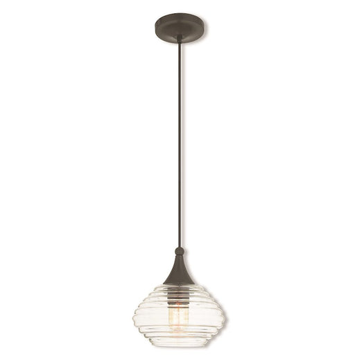 Livex Art Glass 10" 1 Light Mini Pendant, English Bronze/Clear Glass - 40610-92