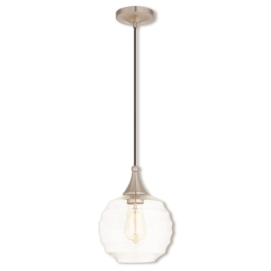 Livex Art Glass 12.5" 1 Light Mini Pendant, Brushed Nickel/Clear - 40611-91