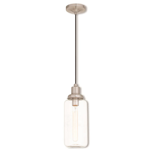 Livex Art Glass 15.5" 1 Light Mini Pendant, Brushed Nickel/Clear - 40614-91