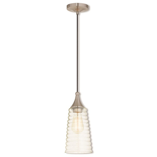 Livex Art 13.5" 1 Light Mini Pendant, Nickel/Clear - 40637-91