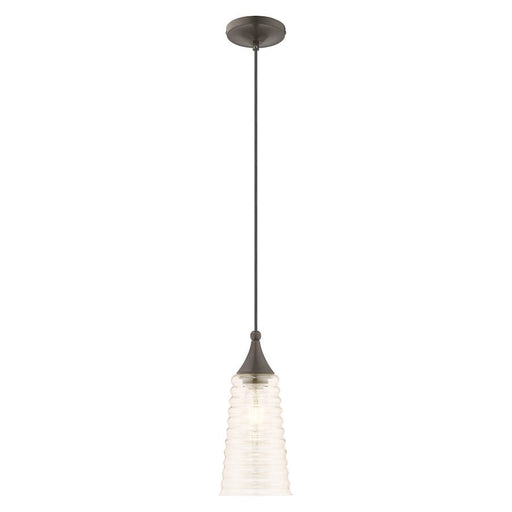 Livex Lighting Art Glass 1 Light Mini Pendant, Ribbed