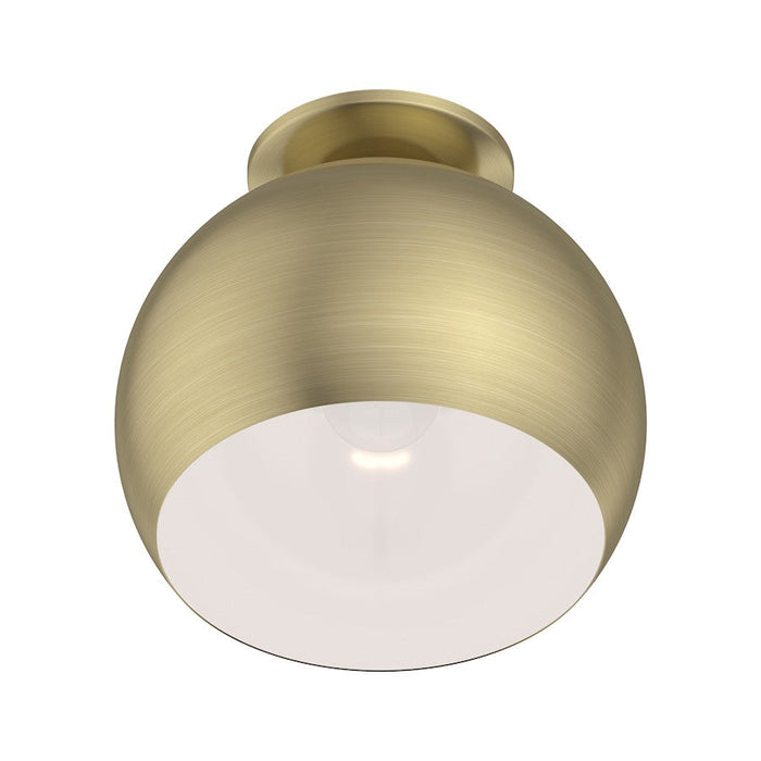 Livex Piedmont 1 Light Flush Mount, Brass/Brass Metal/White Inside