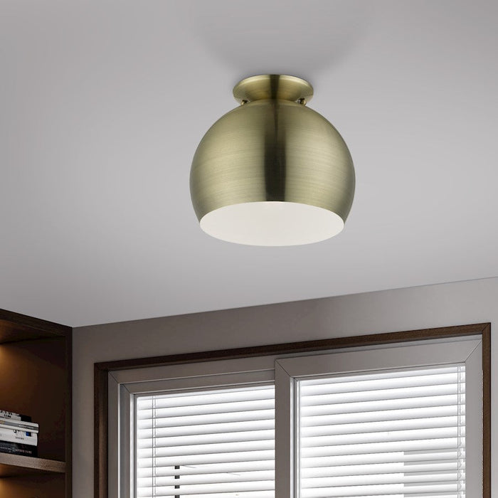 Livex Piedmont 1 Light Flush Mount, Brass/Brass Metal/White Inside