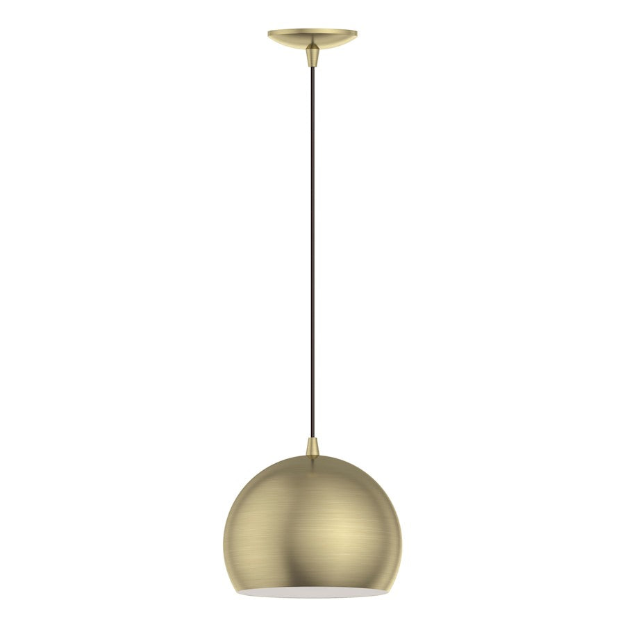 Livex Piedmont 1 Light Pendant, Brass/Brass Metal/White Inside - 40801-01