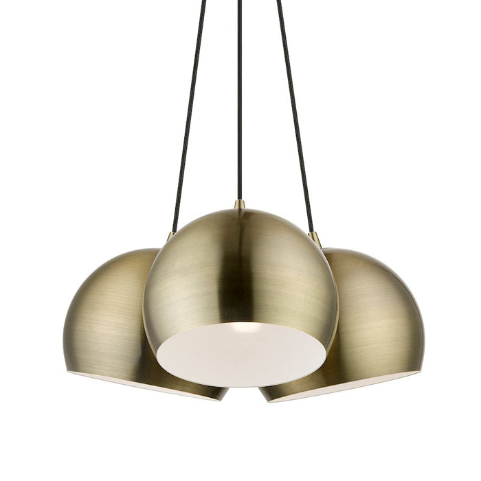 Livex Piedmont 3 Light Multi Pendant, Brass/White Inside