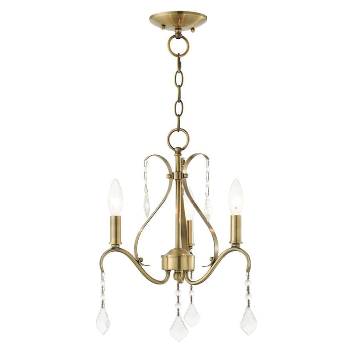 Livex Caterina 3 Light Chandelier, Antique Brass with Clear Crystals - 40843-01