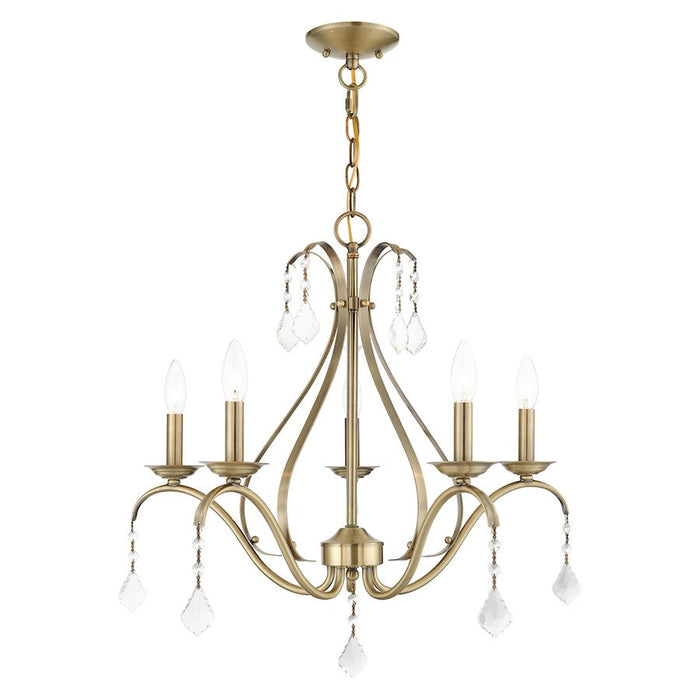 Livex Caterina 5 Light Chandelier, Antique Brass with Clear Crystals - 40845-01