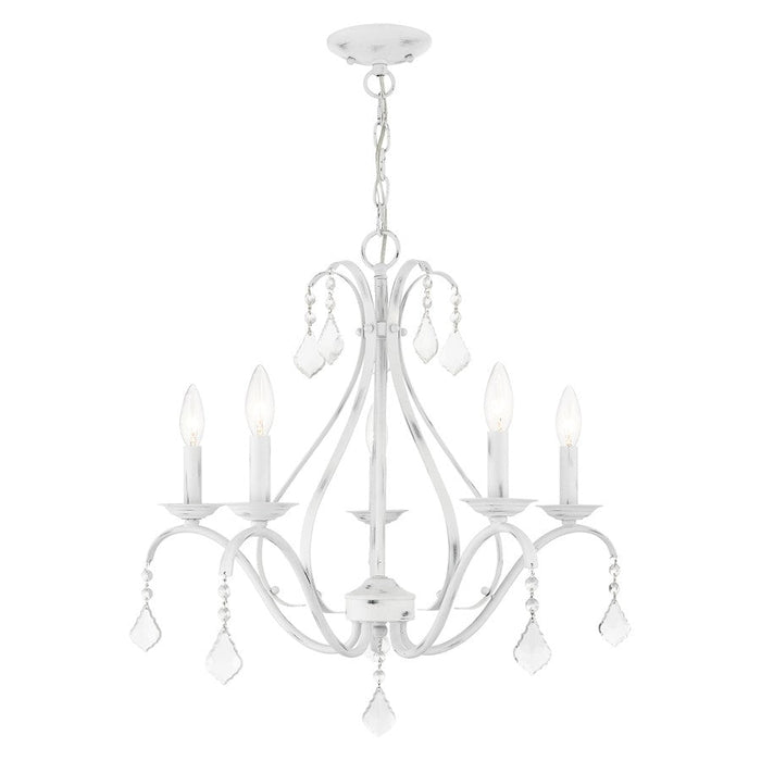 Livex Caterina 5 Light Chandelier, Antique White with Clear Crystals - 40845-60