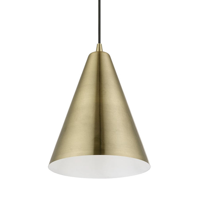 Livex Dulce 1 Light Pendant, Brass/Brass Metal/White Inside