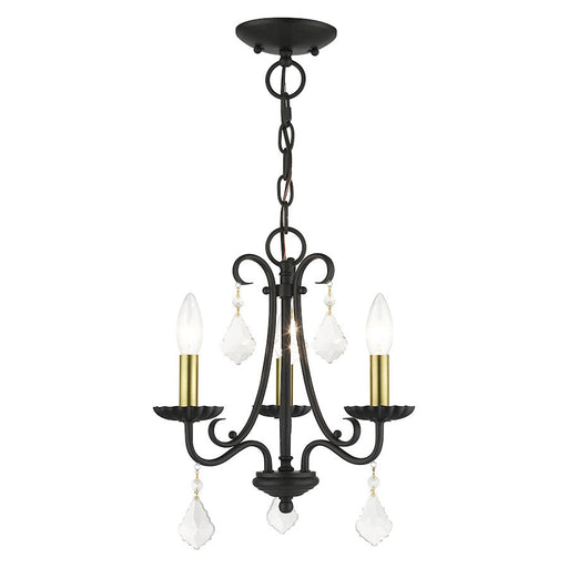 Livex Daphne 3 Light Mini Chandelier, Black/Brass/Clear Crystals - 40873-04