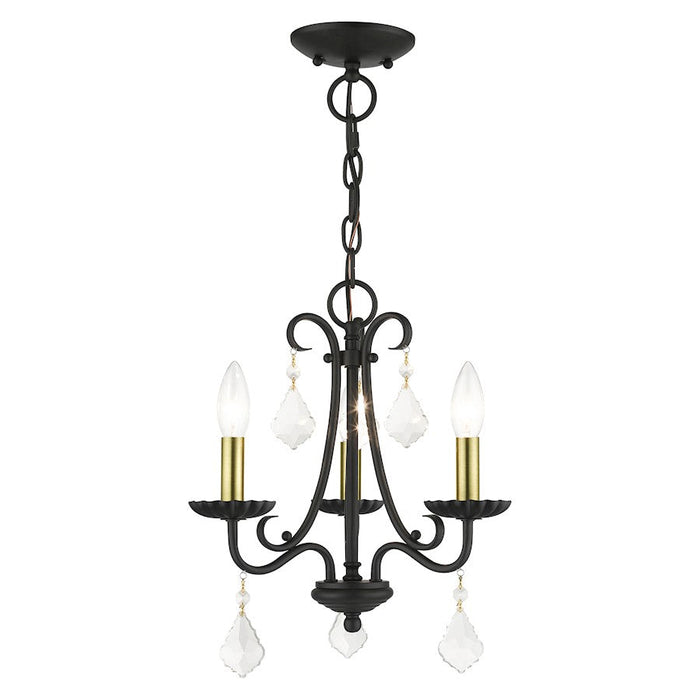 Livex Daphne 3 Light Mini Chandelier, Black/Brass/Clear Crystals - 40873-04