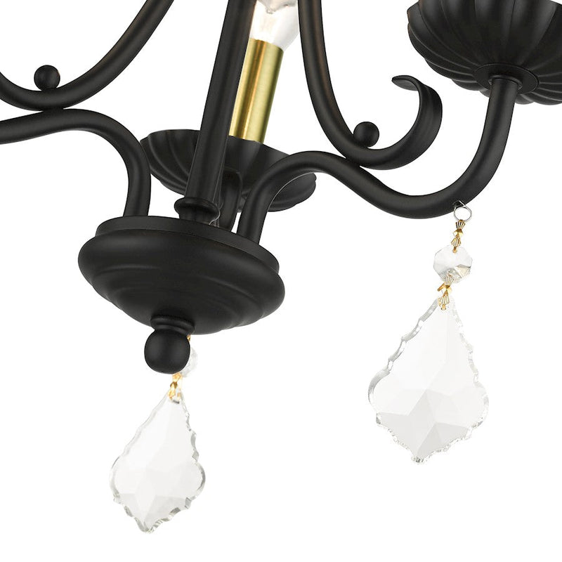 Livex Daphne 3 Light Mini Chandelier, Black/Brass/Clear Crystals
